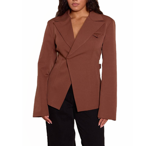 Blazer en Laine Mélangée pour Femme, Broderie 3D, Revers Asymétrique, Coupe Slim, Taille Cintrée, Poches Cargo, Veste Formelle de Bureau - Product Image 1