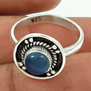 Bague classique de style bohème pour femmes, bijoux en argent sterling 925 avec pierre précieuse calcédoine, bague faite à la main, cadeau pour l'amour - Product Image 2