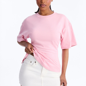 High Quality Solid Jersey Hip Hop Summer Short Sleeve Long Tail With <b>Back</b> Zipper <b>T</b>-Shirt Custom Printing Women Fitness Crop Top - Product Image 1