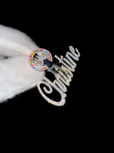 Trendy Rhodium Plated 925 <b>Silver</b> Lab Diamond Cursive Initial Name <b>Necklace</b> Bling Glow Enamel Letter Charms Custom Fine Pendants - Product Image 4