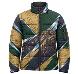 custom unisex sublimated puffer jacket winter warm green orange geometric print <b>bubble</b> <b>coat</b> windproof padded street outwear <b>coat</b> - Product Image 3