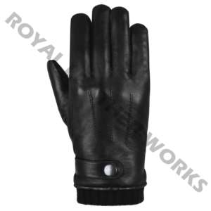 Leather <b>Gloves</b> Wrist Length Plain Style Thermal Winter Daily Use Unlined Black - Product Image 2