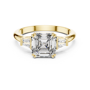 Asscher Cut Moissanite Engagement Ring 14K Gold Plated Alloy with Tapered Baguette Side Stones for Women - Product Image 1
