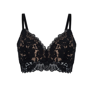 Breathable Longline Lace Bralette For Women Featuring Cotton Viscose Blend Padded Cups And Reinforced Side Support - Product Image 1