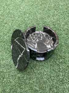 Ensemble de six sous-verres en marbre zèbre noir avec support, sous-verres en pierre faits à la main - Product Image 2