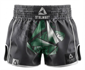 Shorts de Muay Thai Stalwart, broderie de dragon doré marron, polyester durable, toutes saisons, arts martiaux - Product Image 2