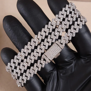 Geometric Baguette Diamond <b>Statement</b> <b>Necklace</b> Rhodium Plated Zinc Alloy Link Chain Fashionable Party Jewelry Unisex - Product Image 2
