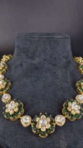 925 Sterling <b>Silver</b> Kundan Polki Necklace Set Luxury Green Nano Crystal <b>Choker</b> Traditional Indian Bridal Jewelry Wholesale Fine - Product Image 6