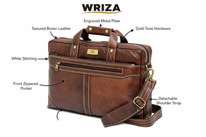 Sac messager unisexe Wriza en cuir véritable marron, durable, imperméable, antivol, avec protection RFID, pour ordinateur portable, avec bretelles réglables - Product Image 6