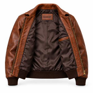 Chaqueta de aviador A2 de cuero auténtico con cuello vuelto, puños acanalados, dobladillo elástico y bolsillo grande con solapa para hombre, fabricante personalizado - Product Image 5