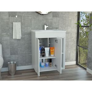 Mobiletto da bagno rettangolare bianco a 2 ripiani, autoportante - Product Image 2