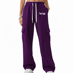 Pantalon de survêtement décontracté pour femme en molleton de coton respirant et écologique, coupe large avec poches cargo latérales, couleur unie, tendance - Grande Vente - Product Image 4