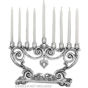 <b>Silver</b> Metal Menorah Wide Curved Arc Base Contemporary Jewish Hanukkah Tabletop Decorative - Product Image 5