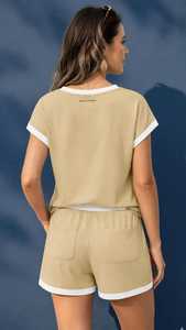 Ensemble t-shirt et short pour femme, couleur kaki, décontracté, été, 2 pièces - Product Image 5