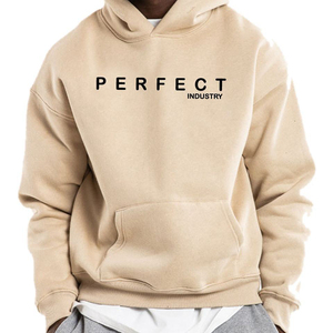 Sudadera con Capucha Extra Grande para Hombre, Beige, Algodón, Felpa Francesa, Informal, Invierno, Ecológica, Estilo Urbano, Diseño con Logotipo Frontal y Bolsillo - Product Image 1