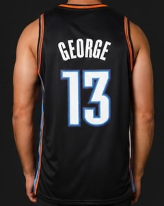 Camiseta de Baloncesto Negra George 13 para Hombre, Sin Mangas, Sublimada, de Poliéster, Cuello en V, Corte Regular, Transpirable, Personalizable, para Verano - Product Image 1