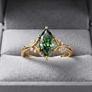 Anillo Floral con Diseño de Hoja, Diamante Verde Corte Marquesa de 3.01CT, Cultivado en Laboratorio, Oro Sólido de 14K, Joyería Fina, Regalo de Compromiso o Propuesta para Ella - Product Image 2