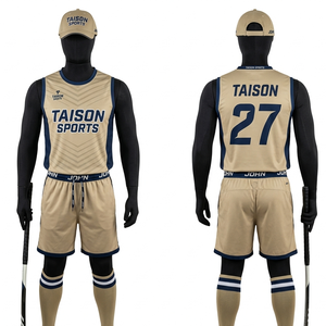 Ensemble d'uniformes de hockey sur gazon en polyester et élasthanne 280 GSM, jaune fluo avec panneau latéral noir, logo personnalisé par sublimation - Product Image 2