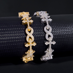 Pulsera de tenis de lujo para hombre, chapada en plata, estilo Hip Hop, con diseño geométrico de cruz, infinito, cardos y espinas, y piedras de moissanita - Product Image 3