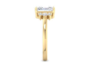 Anillo de Compromiso con Diamante Cultivado en Laboratorio de Corte Radiante, con Diamantes Laterales en Racimo, Oro Amarillo de 18k, Chapado en Rodio, Certificado IGI, Anillo de Lujo - Product Image 5