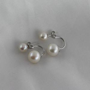 Boucles d'oreilles en perles rondes d'eau douce de qualité supérieure, double perle, argent 925, design simple et élégant - Product Image 4