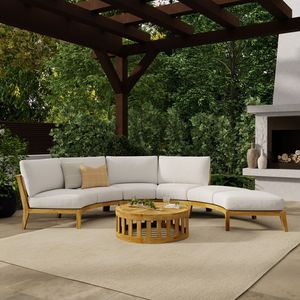 Canapé de jardin en teck minimaliste en forme de C avec coussin épais, unité de sièges pour l'arrière-cour - Product Image 1