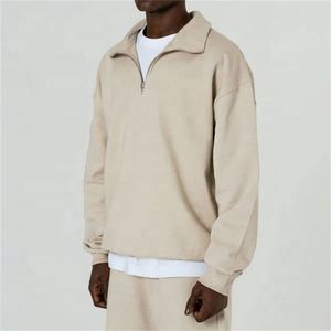 Conjunto de Ropa Casual de Alta Calidad para Hombre, Estilo Oversize, Color Sólido, Sudadera con Cuello Polo y Media Cremallera, Pantalones Cortos de Felpa de Algodón - Product Image 5