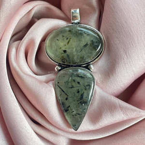 ทำด้วยมือ925เงินจี้จี้หินอัญมณีพรีไนต์เครื่องประดับทำด้วยมือเงินเครื่องประดับของขวัญเครื่องประดับ prehnite สำหรับเธอ - Product Image 6