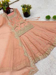 Nouvelle robe de mariée indienne exclusive en georgette lourde avec broderie, séchage rapide, lehenga choli, dupatta, ensemble 3 pièces pour femmes - Product Image 2