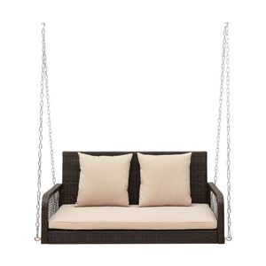 Sedia a dondolo sospesa da giardino per 2 persone con struttura in vimini e cuscini per lo schienale - Product Image 1