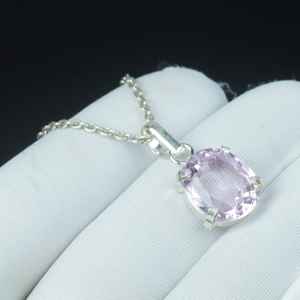 Pendentif en Kunzite rose de luxe, argent sterling 925, pierre précieuse véritable, ovale, collier Chakra, cadeau d'anniversaire - Product Image 3