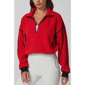 Sudadera Oversize de Forro Polar Rojo para Mujer, con Media Cremallera, Cuello Alto y Hombros Caídos, Manga Larga, Estilo Corto, para Otoño, Más Vendida 2026 - Product Image 4