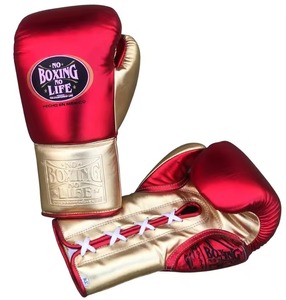 No Boxing No Life Leather Boxing Gloves Pink <b>White</b> <b>Lace</b>-Up 8 Oz Unisex Training Gear - Product Image 1