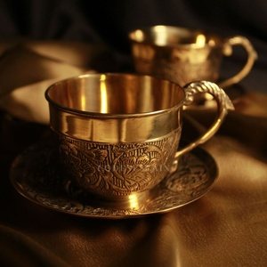 Luxury Brass <b>Tea</b> <b>Set</b> with Teapot, <b>Cups</b>, Saucers and Serving Tray – Traditional Indian Handcrafted Brass <b>Tea</b> & Coffee <b>Set</b> - Product Image 1