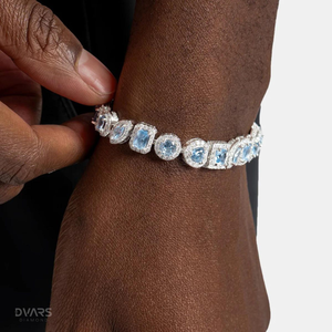 Pulsera de Topacio Azul Cielo con Halo Cuadrado, Joyería Hip Hop de Lujo para Mujer y Hombre, Pulsera Personalizada de Plata de Ley 925 con Baño de Oro - Product Image 1