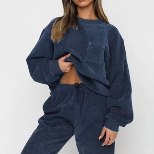 Conjunto Deportivo de Dos Piezas para Mujer, Color Sólido, para Invierno, 360GSM, para Correr, Ropa Deportiva para Exteriores, Bordado, 100% Algodón - Product Image 2