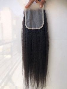 Produit phare : Extension de cheveux humains 4x4 Kinky Straight avec dentelle transparente, cheveux vierges indiens d'un seul donneur, noirs, pour femmes - Product Image 5