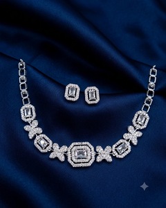 Exquisite Butterfly Link American Diamond Collar Necklace Set With Stud Earrings Designer <b>Costume</b> <b>Jewelry</b> Set For Women Supplier - Product Image 6