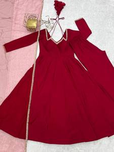 Anarkali en tissu Chanderi de soie romaine pure, entièrement évasé, avec ensemble Dupatta, prêt à porter - Product Image 4