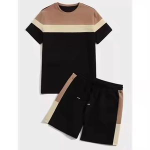 Conjunto de Camiseta de Manga Corta con Bloques de Color para Hombre y Pantalones Cortos, Cuello Redondo, Cintura Elástica, Ropa Casual Transpirable - Product Image 6