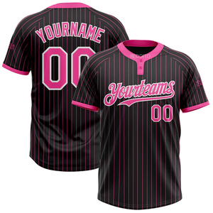 Maillot de baseball unisexe personnalisé avec nom du joueur, rayures noires et roses, respirant, anti-humidité, écologique, impression par transfert thermique sur le devant - Product Image 1