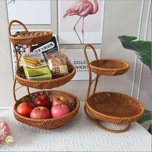 Handmade Woven Storage Basket Set Brown PP Rattan Organizer <b>Tray</b> Round Multi Layer for Kitchen Counter Home Decor - Product Image 1