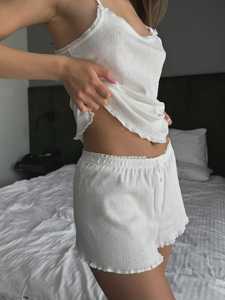 Shorts Blancos de Punto a Media Cintura, Ecológicos, de Secado Rápido, Corte Regular, Transpirables, para Mujer - Product Image 3