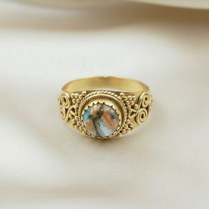925 Sterling Silver Oyster Turquoise <b>Ring</b> Handmade Vintage Boho <b>Statement</b> <b>Ring</b> Yellow Gold Plated Ethnic Spiral Design Jewelry - Product Image 2
