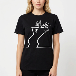 เสื้อยืดแขนสั้นสีดำสำหรับผู้ชาย ลายเส้นรูปกวางเรนเดียร์สีขาว คอกลม สไตล์ลำลอง ทรงปกติ ผ้าเจอร์ซีย์คอตตอนพิมพ์ลาย - Product Image 4
