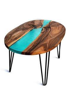 Hot Selling <b>Small</b> Size Blue Epoxy Resin River Round Wooden Coffee Table Top Unique Handmade Table Top - Product Image 1