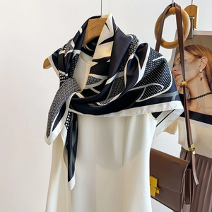 Foulard carré en satin de soie pour femme, 90x90cm, printemps-été, écharpe de plage, bandana, bandeau pour cheveux - Product Image 2