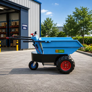 Blue Electric Metal Wheelbarrow with <b>Plastic</b> Tray 3 <b>Wheels</b> 300kg Capacity Durable Outdoor Use - Product Image 1