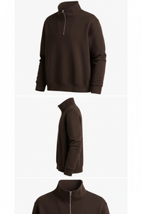 Sweat-shirt marron pour homme à col montant et fermeture éclair quart de tour, en polaire premium, pull décontracté à manches longues - Product Image 6