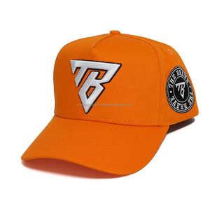 Gorra de béisbol Snap Back de 5 paneles de alta calidad con logotipo personalizado, gorra de algodón naranja con bordado 3D M, pico curvo, venta al por mayor - Product Image 6